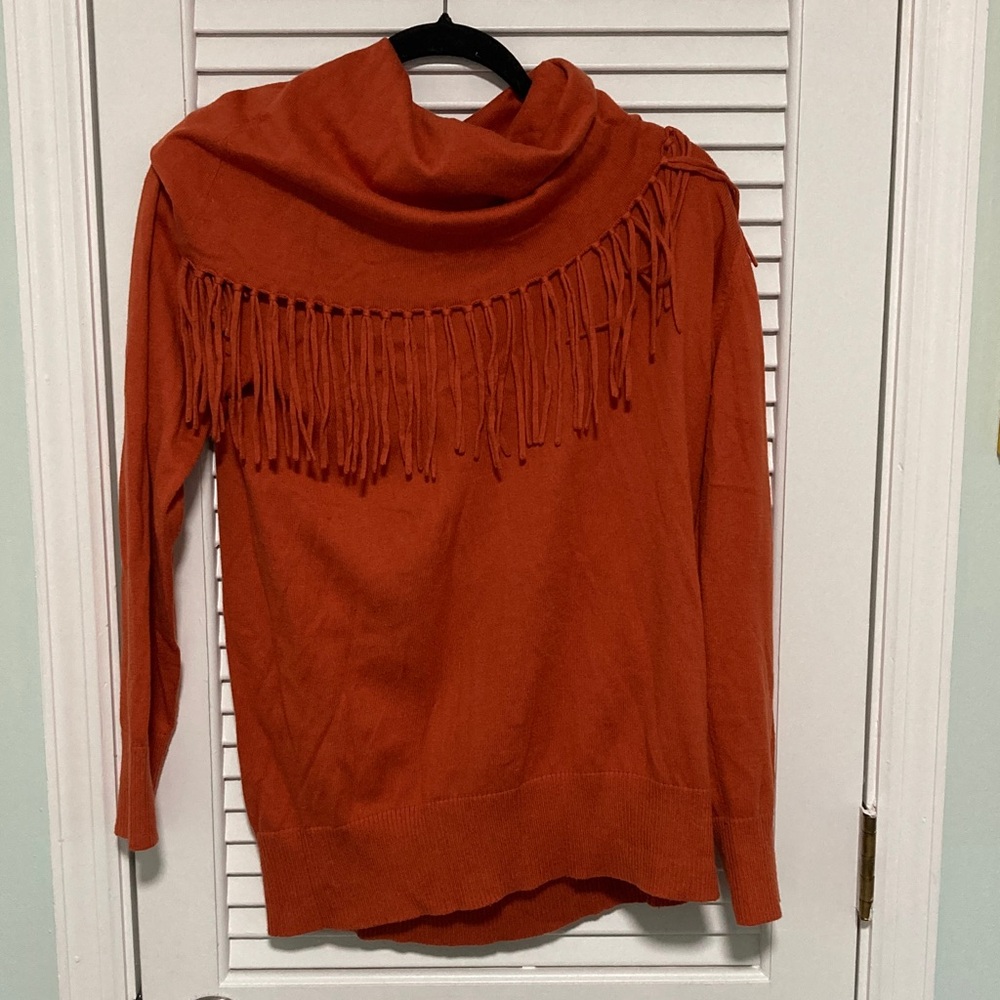 Michael Kors Orange Cowl Neck Sweater with Fringe